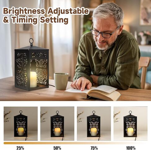 LALISU Candle Warmer Lamp Lantern for Top-Down Candle Melting with Timer & Dimmer for Wax Melting, Electric Candle Lamp with 2 Bulbs (Black) in Saudi Arabia