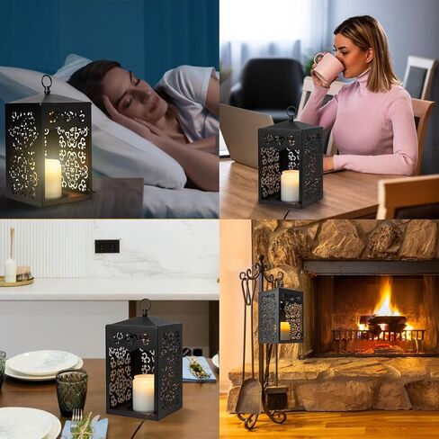 LALISU Candle Warmer Lamp Lantern for Top-Down Candle Melting with Timer & Dimmer for Wax Melting, Electric Candle Lamp with 2 Bulbs (Black) in Saudi Arabia