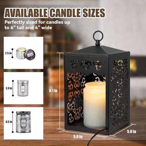 LALISU Candle Warmer Lamp Lantern for Top-Down Candle Melting with Timer & Dimmer for Wax Melting, Electric Candle Lamp with 2 Bulbs (Black) in Saudi Arabia
