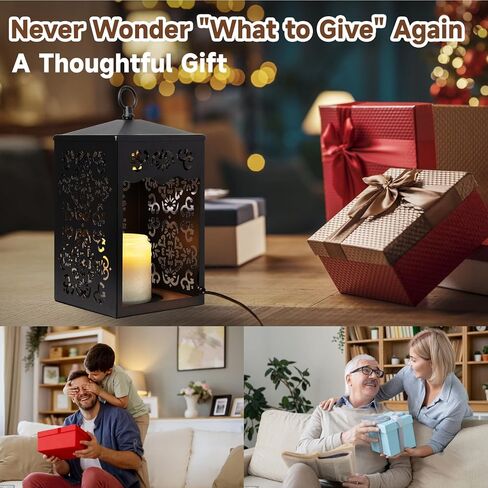 LALISU Candle Warmer Lamp Lantern for Top-Down Candle Melting with Timer & Dimmer for Wax Melting, Electric Candle Lamp with 2 Bulbs (Black) in Saudi Arabia