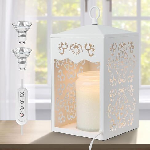LALISU Candle Warmer Lamp Lantern for Top-Down Candle Melting with Timer & Dimmer for Wax Melting, Electric Candle Lamp with 2 Bulbs (Black) in Kuwait