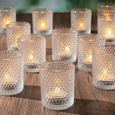 Romcanmy 12Pcs Votive Candle Holders, 2x2.5in Clear Glass Candle Holder with Embossed Diamond for Table Centerpieces, Elegant Small Crystal Tea Light Holders for Wedding Birthday Party Chirstmas Decor in Kuwait