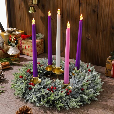 XunYee Advent Candle Holder Wreath Set of 5 with 5 Flameless Candles Christmas Advent Berry Champagne Flower Wreath Rings for Table Centerpiece Fireplace Festival Home Church Decor(Vivid) in Saudi Arabia