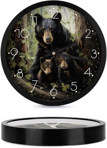 ساعة حائط SceuQertc Black Bear Family مقاس 10 بوصة صامتة غير موقوتة ساعات حائط مزخرفة تعمل بالبطارية للمطبخ/غرفة المعيشة/الحمام/غرفة النوم/المكتب in Saudi Arabia