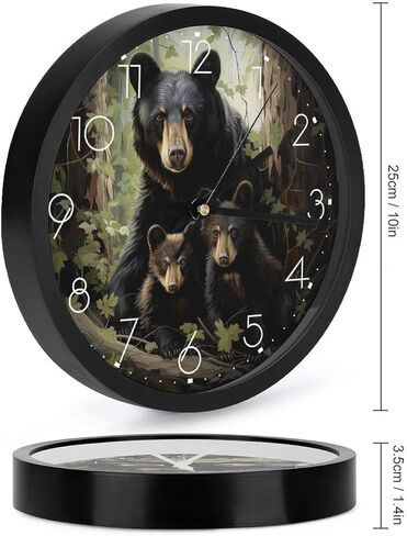 ساعة حائط SceuQertc Black Bear Family مقاس 10 بوصة صامتة غير موقوتة ساعات حائط مزخرفة تعمل بالبطارية للمطبخ/غرفة المعيشة/الحمام/غرفة النوم/المكتب in Saudi Arabia