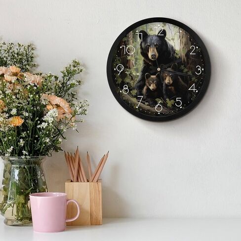 ساعة حائط SceuQertc Black Bear Family مقاس 10 بوصة صامتة غير موقوتة ساعات حائط مزخرفة تعمل بالبطارية للمطبخ/غرفة المعيشة/الحمام/غرفة النوم/المكتب in Saudi Arabia