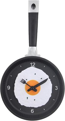 Cyrank Egg Frying Pan Wall Clock, Decorative 3D Pan Wall Mounted Clock with Fried Egg Modern Design Wall Clock for Dinning Hall Restaurant(Black) in Saudi Arabia