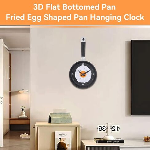 Cyrank Egg Frying Pan Wall Clock, Decorative 3D Pan Wall Mounted Clock with Fried Egg Modern Design Wall Clock for Dinning Hall Restaurant(Black) in Saudi Arabia