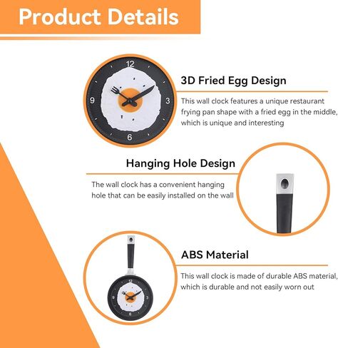 Cyrank Egg Frying Pan Wall Clock, Decorative 3D Pan Wall Mounted Clock with Fried Egg Modern Design Wall Clock for Dinning Hall Restaurant(Black) in Saudi Arabia