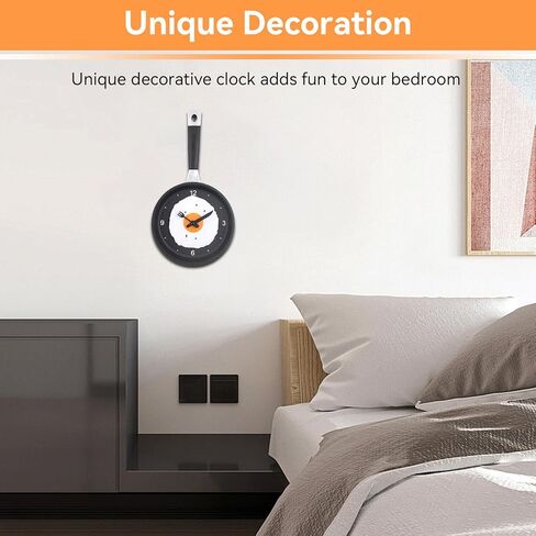 Cyrank Egg Frying Pan Wall Clock, Decorative 3D Pan Wall Mounted Clock with Fried Egg Modern Design Wall Clock for Dinning Hall Restaurant(Black) in Saudi Arabia