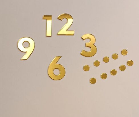 مجموعة من 2 إكسسوار لساعة الحائط DIY، أرقام أكريليك ذاتية اللصق عاكسة (أرقام) وشرطات لساعة الحائط (مرآة ذهبية، 3 سم) in Kuwait