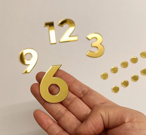مجموعة من 2 إكسسوار لساعة الحائط DIY، أرقام أكريليك ذاتية اللصق عاكسة (أرقام) وشرطات لساعة الحائط (مرآة ذهبية، 3 سم) in Kuwait