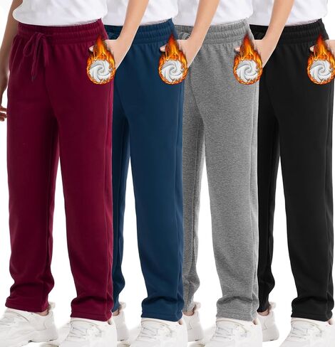1/4 Pack Boys Spectpants Fleece مبطن مفتوح القاع القاع الشبان الرياضي للركض مسار الركض مع جيوب للأطفال in Kuwait