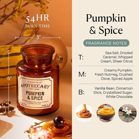 شمعة معطرة من باديواكس أرتيزان مع غطاء في وعاء زجاجي قابل لإعادة الاستخدام، شمعة صويا نظيفة مع حوالي. وقت الاحتراق لمدة 54 ساعة، القرع والتوابل، 8 أونصة. in Kuwait