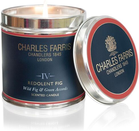 Charles Farris Luxury Scented Candle – Tin, Hand-Poured, Long Lasting, Clean Burning, 300g / 10.5oz, Burns for up to 40 Hours, Made in England – Wild Fig & Green Accords – Redolent Fig in Saudi Arabia