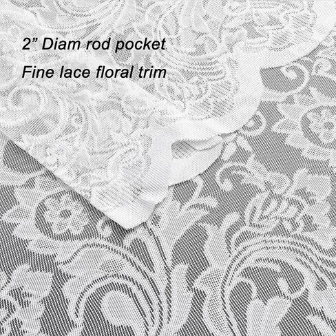 Draphelle 2 لوحات خمر الدانتيل الأبيض الستائر 54 × 63 بوصة، رومانسية شبه شفافة الأزهار لاسي الستائر لغرفة المعيشة، ستائر نافذة أنيقة لغرفة النوم in Kuwait