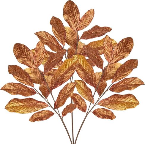 Nature Crafted Champagne Christmas Glitter Magnolia Leaves Spray, 31inch Christmas Tree Picks and Sprays, Artificial Glitter Stem Ornaments for Christmas Tree Garland Wreath Centerpiece, 3PCS in Saudi Arabia