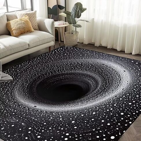 سجادة منطقة دوامة DJNEAR باللونين الأسود والأبيض للأطفال والأولاد والبنات وغرفة النوم وغرفة المعيشة وسجاد فني بفتحة سوداء وسجادة أرضية وسجادة ممسحة ثلاثية الأبعاد، 2 × 3 بوصة in Kuwait