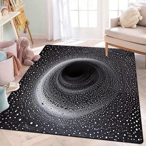 سجادة منطقة دوامة DJNEAR باللونين الأسود والأبيض للأطفال والأولاد والبنات وغرفة النوم وغرفة المعيشة وسجاد فني بفتحة سوداء وسجادة أرضية وسجادة ممسحة ثلاثية الأبعاد، 2 × 3 بوصة in Kuwait