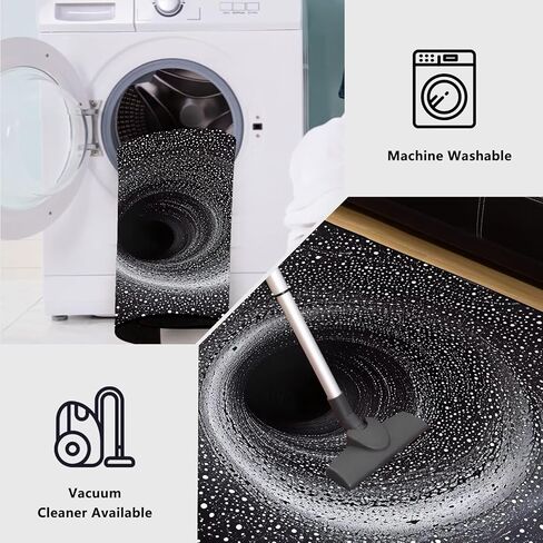 سجادة منطقة دوامة DJNEAR باللونين الأسود والأبيض للأطفال والأولاد والبنات وغرفة النوم وغرفة المعيشة وسجاد فني بفتحة سوداء وسجادة أرضية وسجادة ممسحة ثلاثية الأبعاد، 2 × 3 بوصة in Kuwait