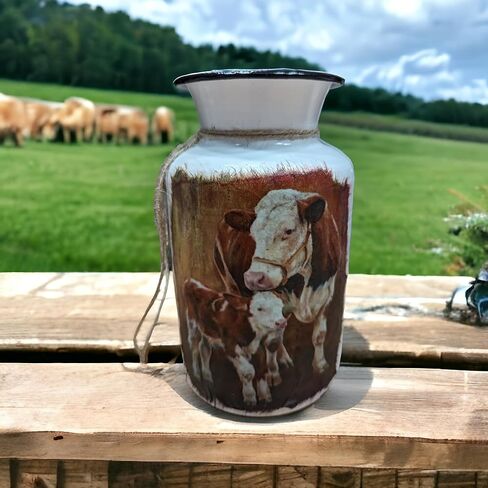 Hereford Cow Mom and Calf Distressed Milk Jug Vase in Saudi Arabia