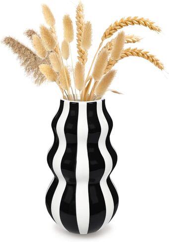 Red and White Ceramic Vase, 8.66 in Tall Modern Striped Table Centerpiece, Minimalist Decorative for Flowers, Pampas Grass, Dried Arrangements, Home Decor for Living Room, Bedroom, Office, Shelf in Saudi Arabia