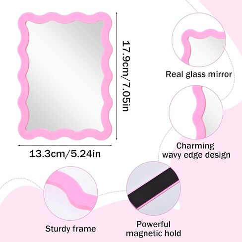 APLZGMG 5'' x 7'' Magnetic Locker Mirror, Pink Magnet Mirror for Locker, Cute Lockers Decorations for Girls Makeup, Magnetic Mirrors for School, Office and Home Bathroom in Kuwait