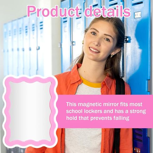 APLZGMG 5'' x 7'' Magnetic Locker Mirror, Pink Magnet Mirror for Locker, Cute Lockers Decorations for Girls Makeup, Magnetic Mirrors for School, Office and Home Bathroom in Kuwait