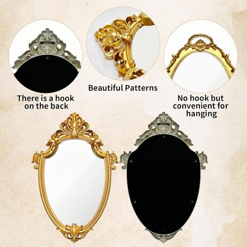 4 قطع مرآة ذهبية عتيقة مجموعة مرايا عتيقة للجدار العتيقة على شكل درع مربع بيضاوي للديكور مرآة مجوهرات مضمد صينية تنظيم لغرفة المعيشة وغرفة النوم وحفلات الزفاف وسطح المكتب والتصوير الفوتوغرافي in Kuwait