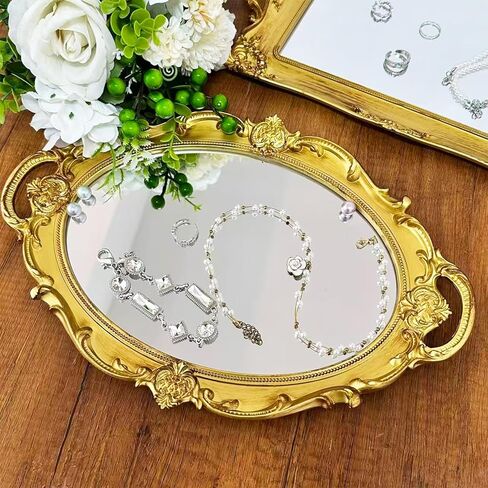 4 قطع مرآة ذهبية عتيقة مجموعة مرايا عتيقة للجدار العتيقة على شكل درع مربع بيضاوي للديكور مرآة مجوهرات مضمد صينية تنظيم لغرفة المعيشة وغرفة النوم وحفلات الزفاف وسطح المكتب والتصوير الفوتوغرافي in Kuwait