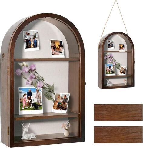 Shadow Box Frame 10x16, Deep Display Case with Removable Shelves, Linen Back & Acrylic (Plexiglass) Door, Large Memory Box for Medals, Photos, Keepsakes & Pet Memorials in Saudi Arabia