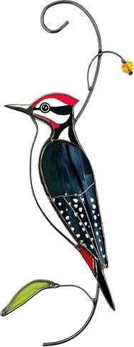 AuroAura Woodpecker Stained Glass Window Hanging for Women, Mom, Grandma - Handmade Real Glass Bird Suncatcher - Elegant Gifts Box Home Decor (H8.9xW3.2 inch) in Saudi Arabia