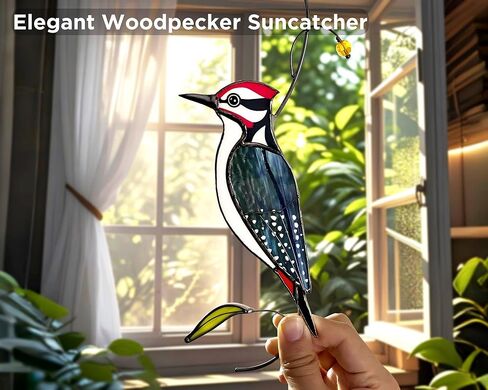 AuroAura Woodpecker Stained Glass Window Hanging for Women, Mom, Grandma - Handmade Real Glass Bird Suncatcher - Elegant Gifts Box Home Decor (H8.9xW3.2 inch) in Saudi Arabia