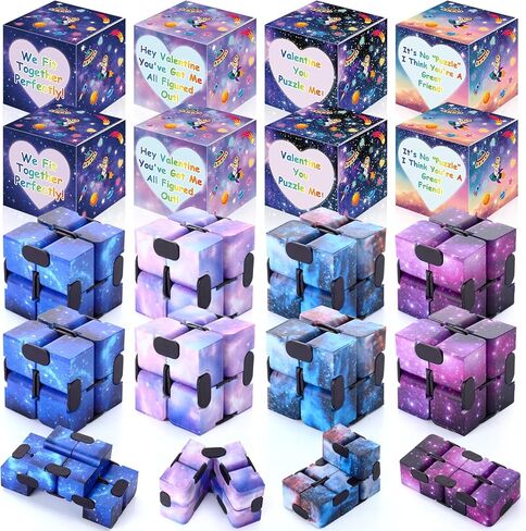 28 Set Valentines Day Gifts Bulk,Anxiety Relief Cubes with Valentines Gift Boxes Hand Held Magic Sensory Stress Cube Valentines Party Favors for Exchange Gifts Prizes Award in Kuwait