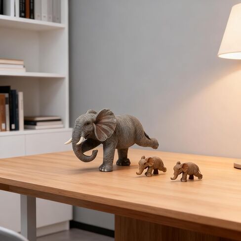ARTCOS Yoga Elephant Family Statue, 3-Piece Mother & Babies Figurine Set, Good Luck Home & Office Decor, Housewarming Gifts for Women in Saudi Arabia