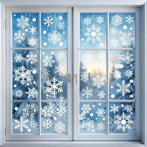 Reusable Snowflake Window Stickers, 6 Sheets Christmas Snowflake Window Clings Decal Stickers Decor for Winter Style in Saudi Arabia