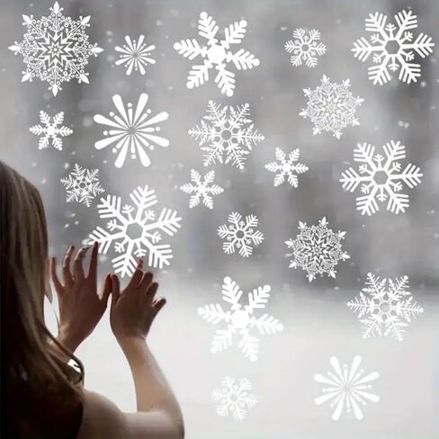 Reusable Snowflake Window Stickers, 6 Sheets Christmas Snowflake Window Clings Decal Stickers Decor for Winter Style in Saudi Arabia