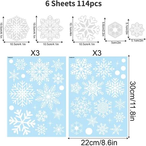 Reusable Snowflake Window Stickers, 6 Sheets Christmas Snowflake Window Clings Decal Stickers Decor for Winter Style in Saudi Arabia