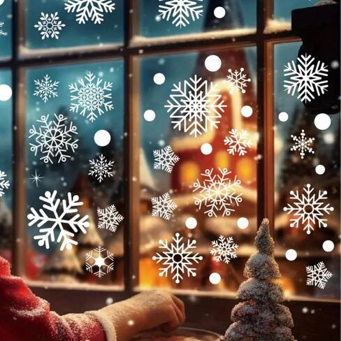 Reusable Snowflake Window Stickers, 6 Sheets Christmas Snowflake Window Clings Decal Stickers Decor for Winter Style in Saudi Arabia