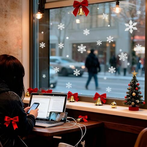 Christmas Window Clings, 54 PCS Static Snowflakes Windows Decals, Window Stickers for Christmas Decorations (White) in Saudi Arabia