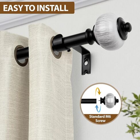 قضيب ستارة Iron Home™ بأطراف رخامية بيضاء - طويل جدًا 140–195 بوصة، قضيب أسود قابل للتعديل للخدمة الشاقة مقاس 1 بوصة in Kuwait