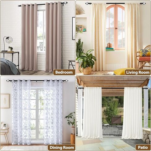 قضيب ستارة Iron Home™ بأطراف رخامية بيضاء - طويل جدًا 140–195 بوصة، قضيب أسود قابل للتعديل للخدمة الشاقة مقاس 1 بوصة in Kuwait