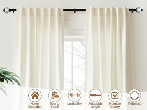 قضيب ستارة Iron Home™ بأطراف رخامية بيضاء - طويل جدًا 140–195 بوصة، قضيب أسود قابل للتعديل للخدمة الشاقة مقاس 1 بوصة in Kuwait