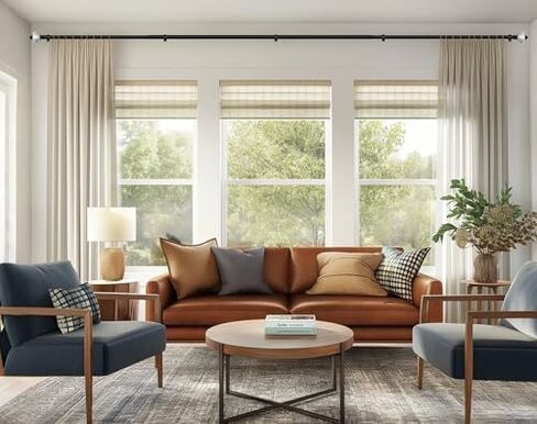 قضيب ستارة Iron Home™ بأطراف رخامية بيضاء - طويل جدًا 140–195 بوصة، قضيب أسود قابل للتعديل للخدمة الشاقة مقاس 1 بوصة in Kuwait
