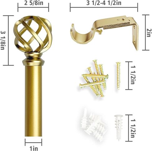 قضبان ستائر ذهبية فاخرة قابلة للتعديل مقاس 36-72 بوصة، قطر 1 بوصة مع نهايات قفص ملتوية، تناسب النوافذ الصغيرة إلى المتوسطة مقاس 24-68 بوصة، قضيب ستائر النوافذ المزخرف عالي التحمل in Kuwait