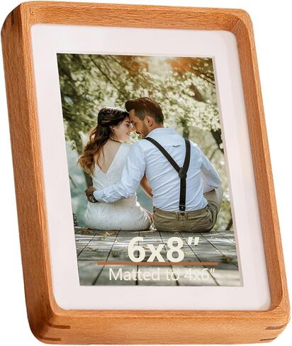 5x7 Picture Frame in Natural Teak Wood, Solid Wood Photo Frame for 5×7 or 3.5×5.5 with Mat, Horizontal & Vertical Wall or Tabletop Display, Handcrafted, HD Shatterproof Plexiglass in Saudi Arabia