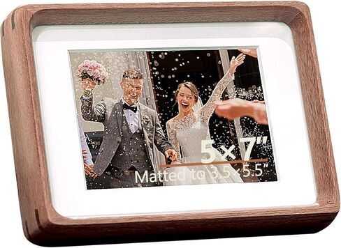 5x7 Picture Frame in Natural Teak Wood, Solid Wood Photo Frame for 5×7 or 3.5×5.5 with Mat, Horizontal & Vertical Wall or Tabletop Display, Handcrafted, HD Shatterproof Plexiglass in Saudi Arabia