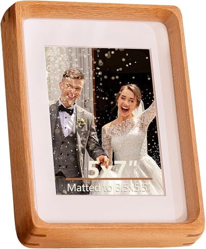 5x7 Picture Frame in Natural Teak Wood, Solid Wood Photo Frame for 5×7 or 3.5×5.5 with Mat, Horizontal & Vertical Wall or Tabletop Display, Handcrafted, HD Shatterproof Plexiglass in Saudi Arabia