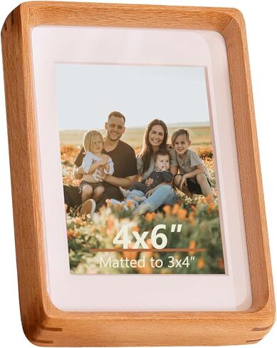 5x7 Picture Frame in Natural Teak Wood, Solid Wood Photo Frame for 5×7 or 3.5×5.5 with Mat, Horizontal & Vertical Wall or Tabletop Display, Handcrafted, HD Shatterproof Plexiglass in Saudi Arabia
