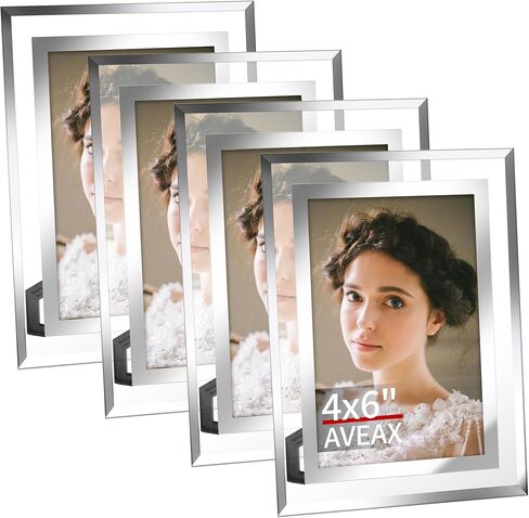 إطار صورة AVEAX مقاس 5 × 7 مكون من 4 قطع، إطار صورة زجاجي أنيق لعرض سطح الطاولة، أفقيًا أو رأسيًا، إطار زفاف، فضي in Kuwait